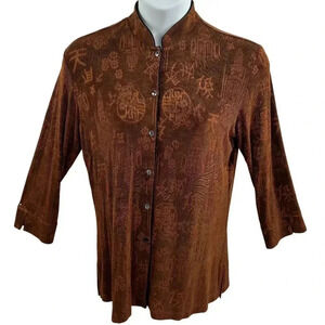 Chicos Travelers Large Mandarin Collar Shirt Vacation Gypsy Boho Thanksgiving